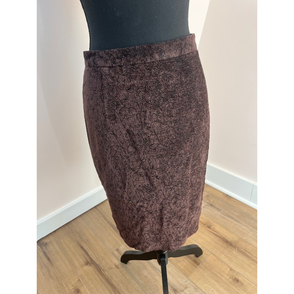 Bergamo by EBI Brown Textured Floral Damask Pencil Skirt Size 8 Dark Academia